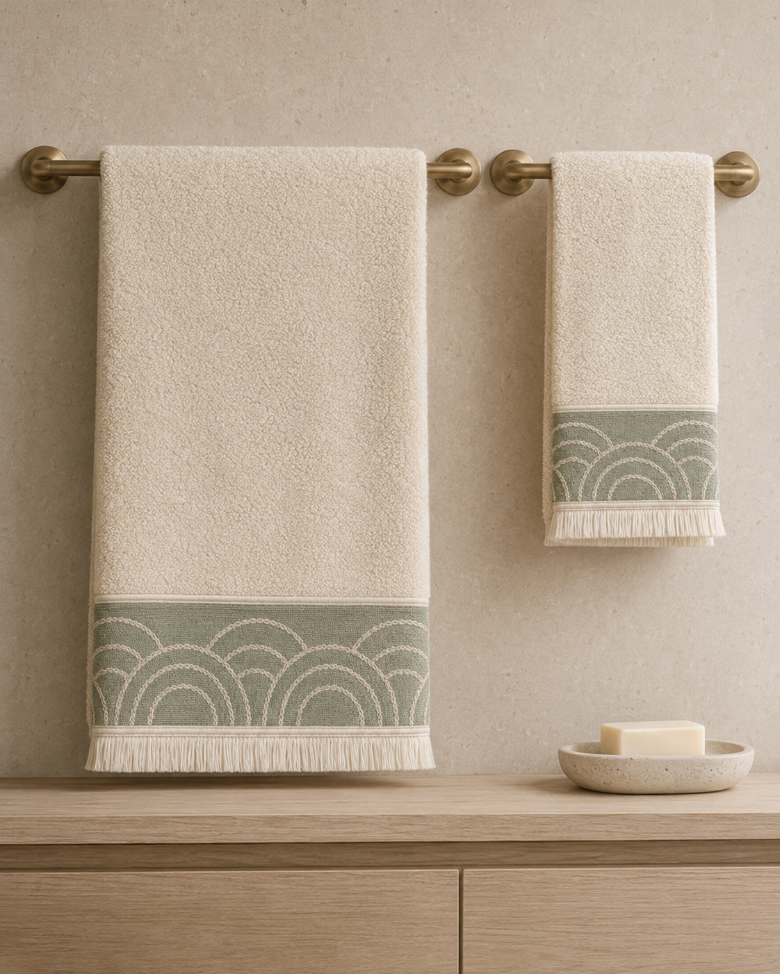Aveline Halo-Weave 4-Piece Bath Towel Set – Ivory & Sage