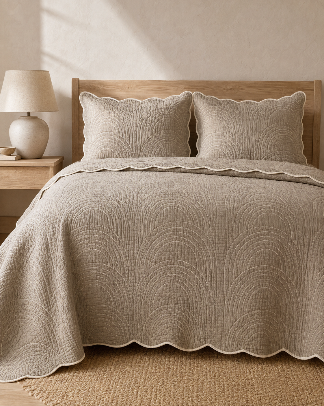 Solenne Arc-Quilt Coverlet Set – Stone Clay