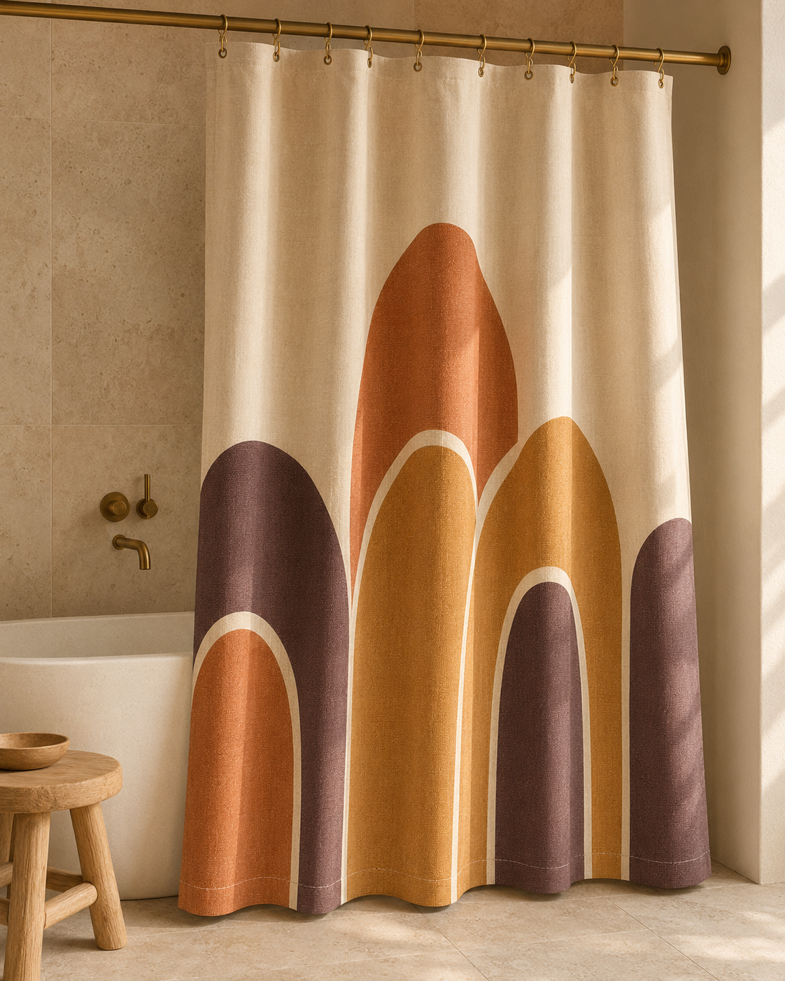 Savelle Sunset-Arch Linen-Look Shower Curtain – Warm Ivory