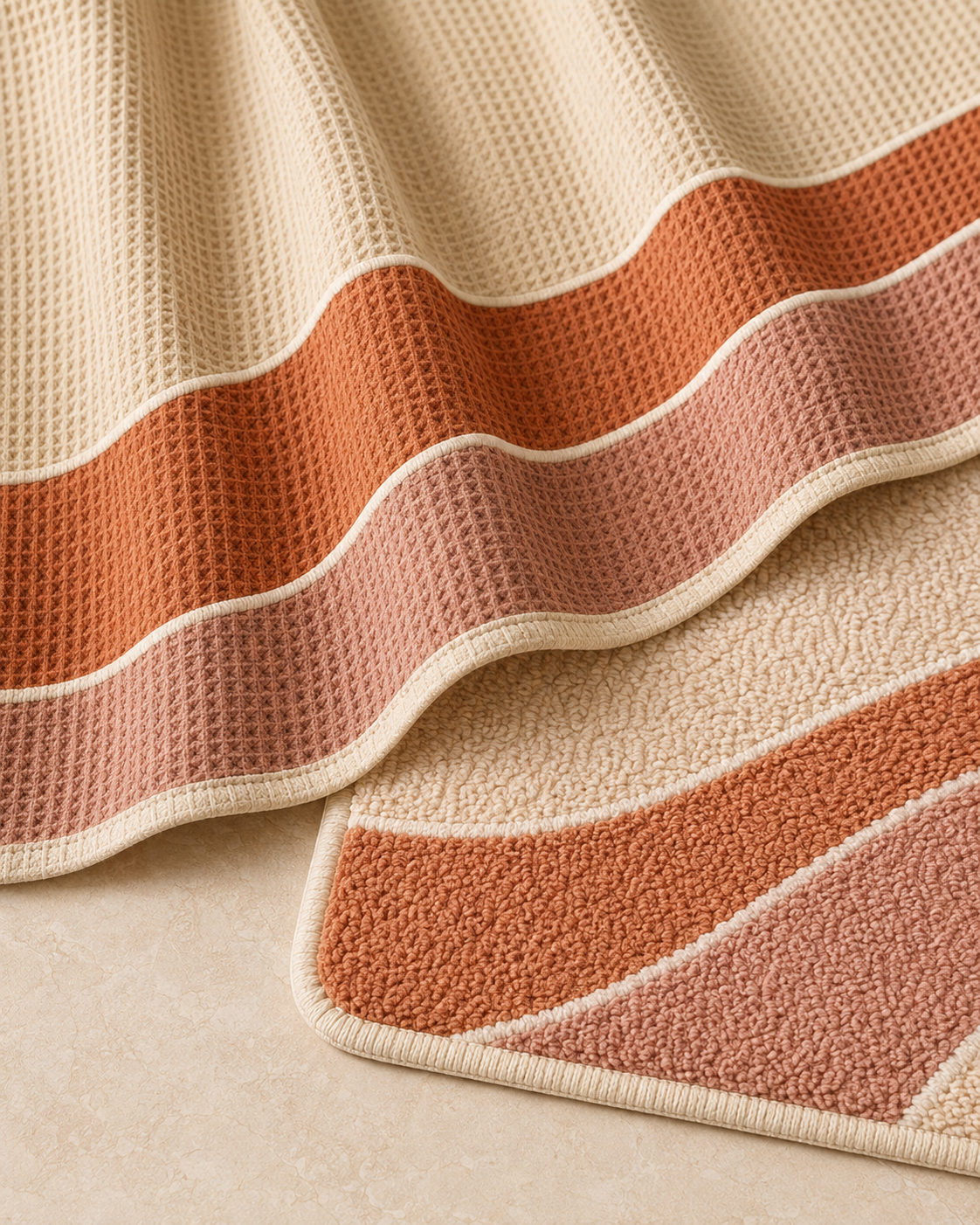 Solara Tide 2-Piece Shower Curtain & Bath Mat Set – Warm Sand