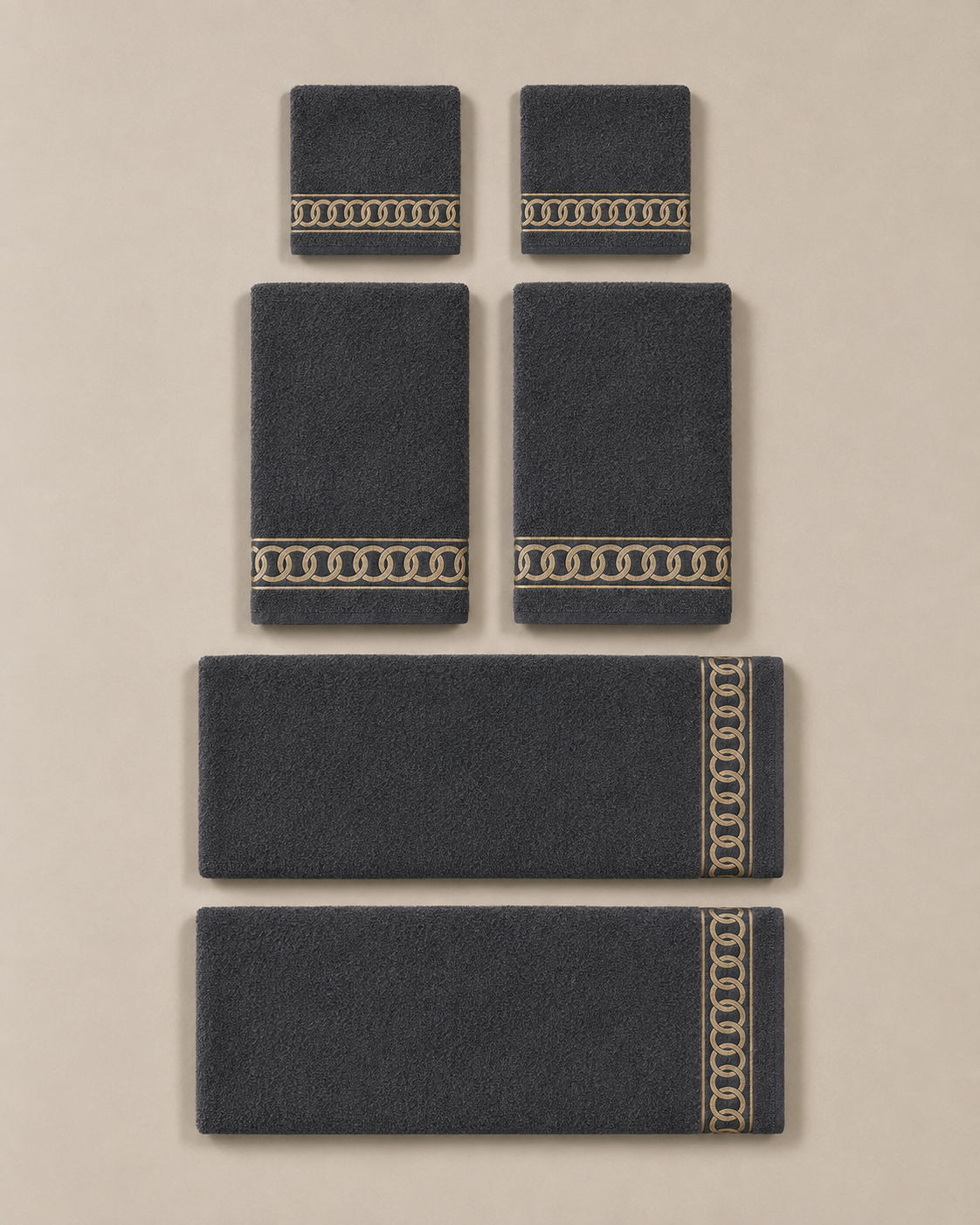 Orlune Interlock 6-Piece Cotton Towel Set – Graphite & Sand Gold