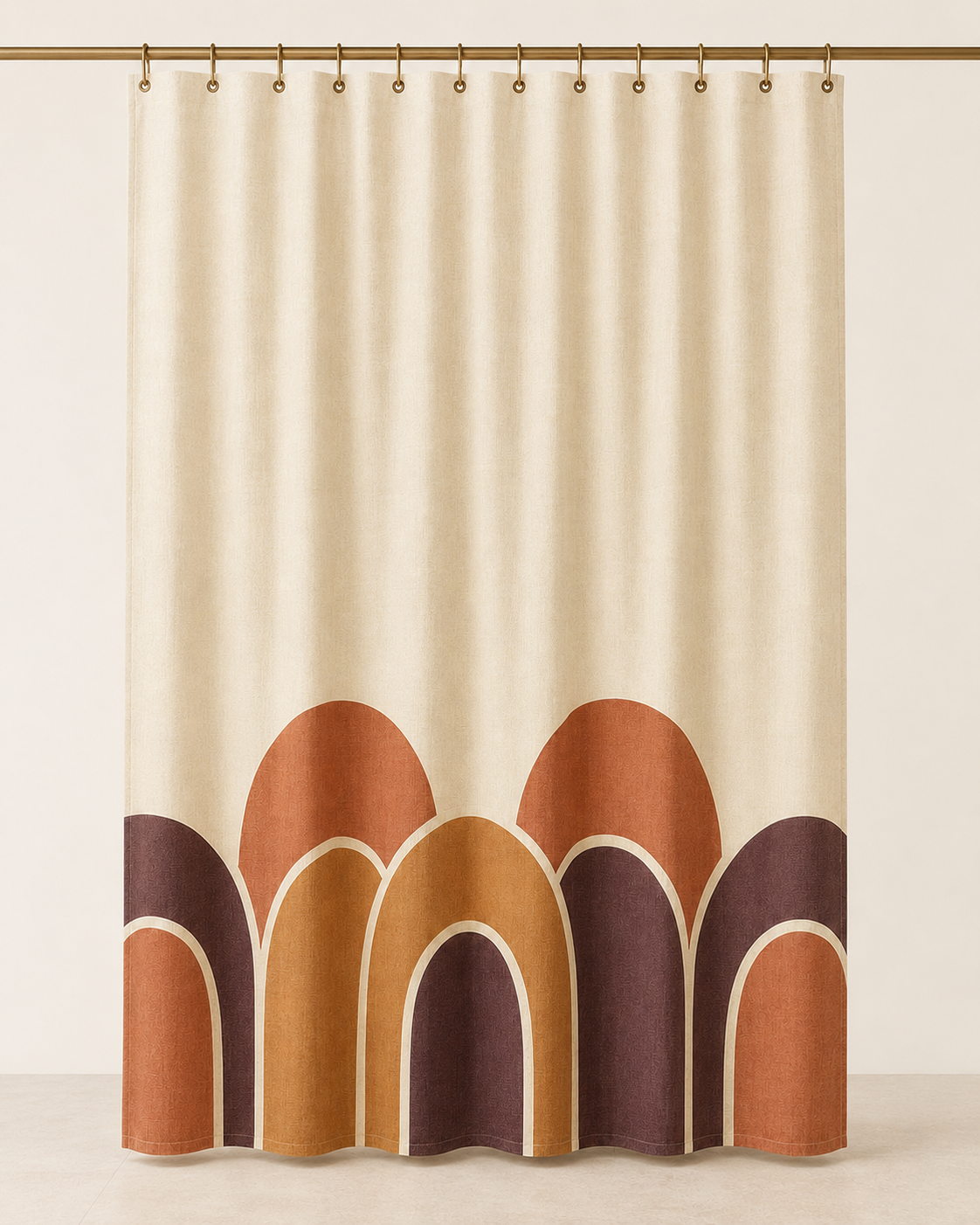 Savelle Sunset-Arch Linen-Look Shower Curtain – Warm Ivory