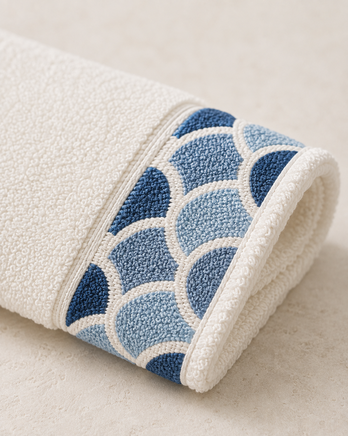 Nereva Crescent-Weave 6-Piece Cotton Towel Set – Pearl Ivory & Ocean Blue