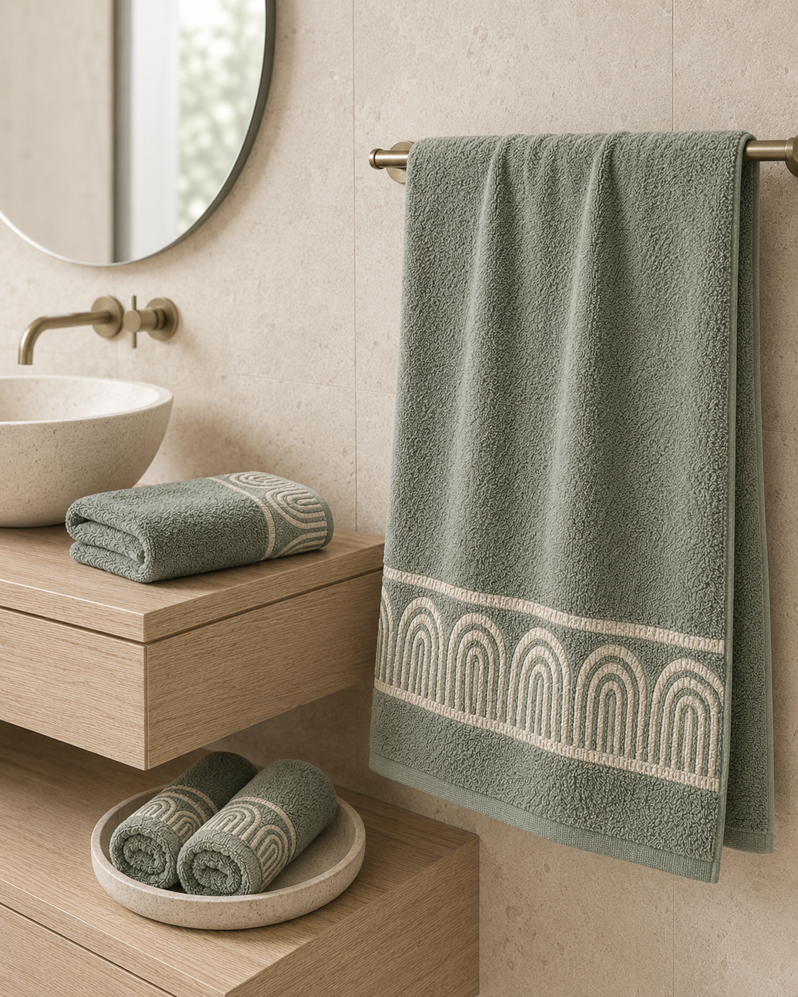 Aurevia Arch-Weave 6-Piece Cotton Towel Set – Eucalyptus Sage