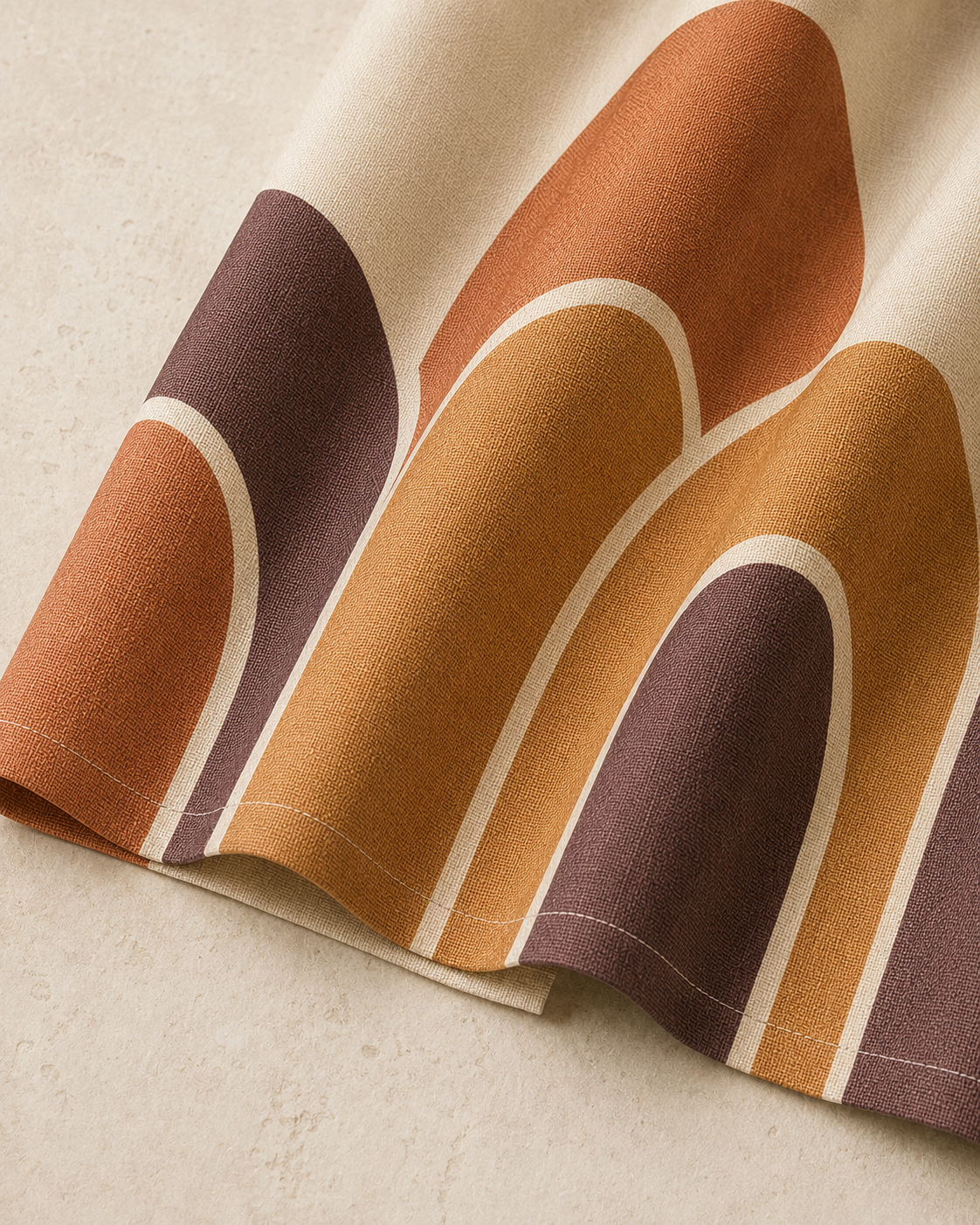 Savelle Sunset-Arch Linen-Look Shower Curtain – Warm Ivory