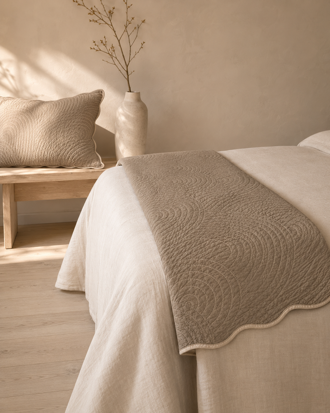 Solenne Arc-Quilt Coverlet Set – Stone Clay