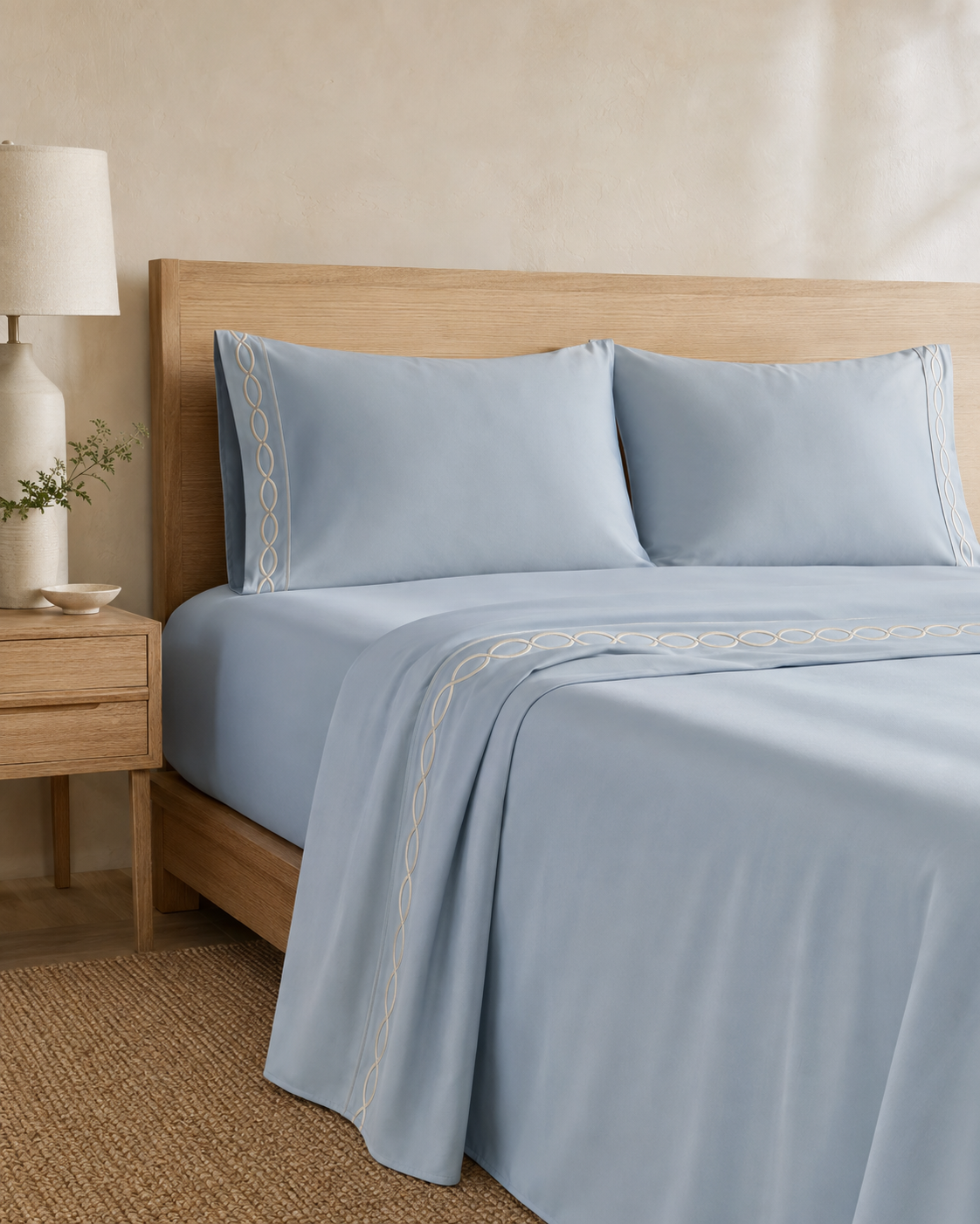 Virelle Loop-Edge 4-Piece Sheet Set – Mist Blue