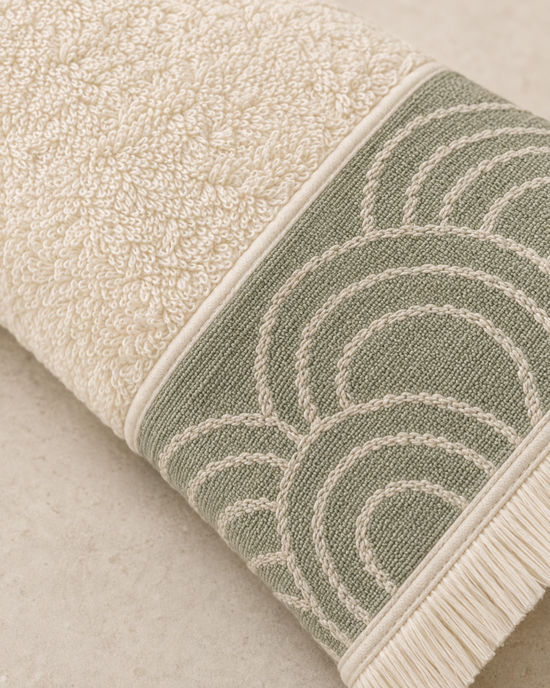 Aveline Halo-Weave 4-Piece Bath Towel Set – Ivory & Sage