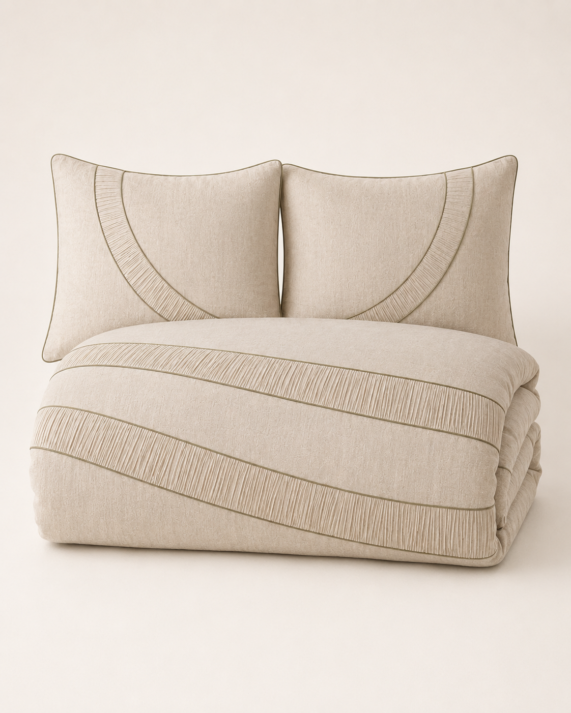 Mirelle Crescent-Pleat 3-Piece Duvet Cover Set – Oat & Sage