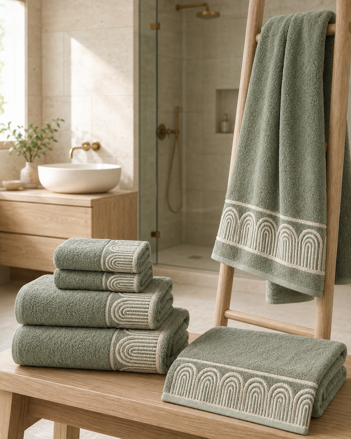 Aurevia Arch-Weave 6-Piece Cotton Towel Set – Eucalyptus Sage