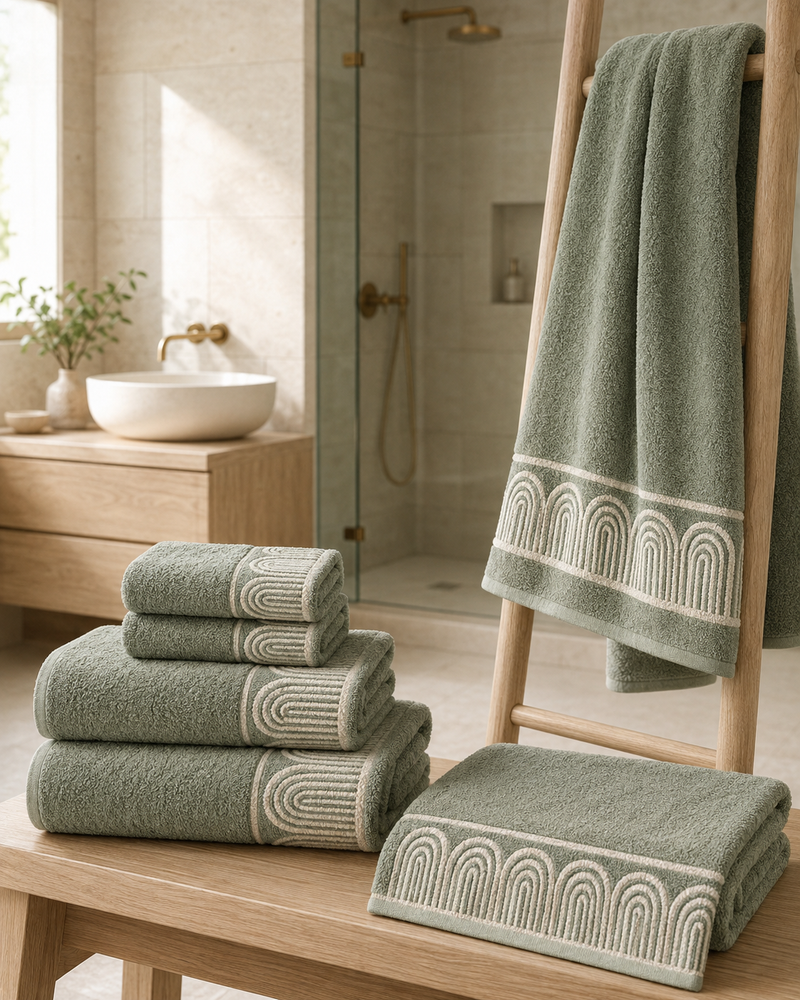 Aurevia Arch-Weave 6-Piece Cotton Towel Set – Eucalyptus Sage