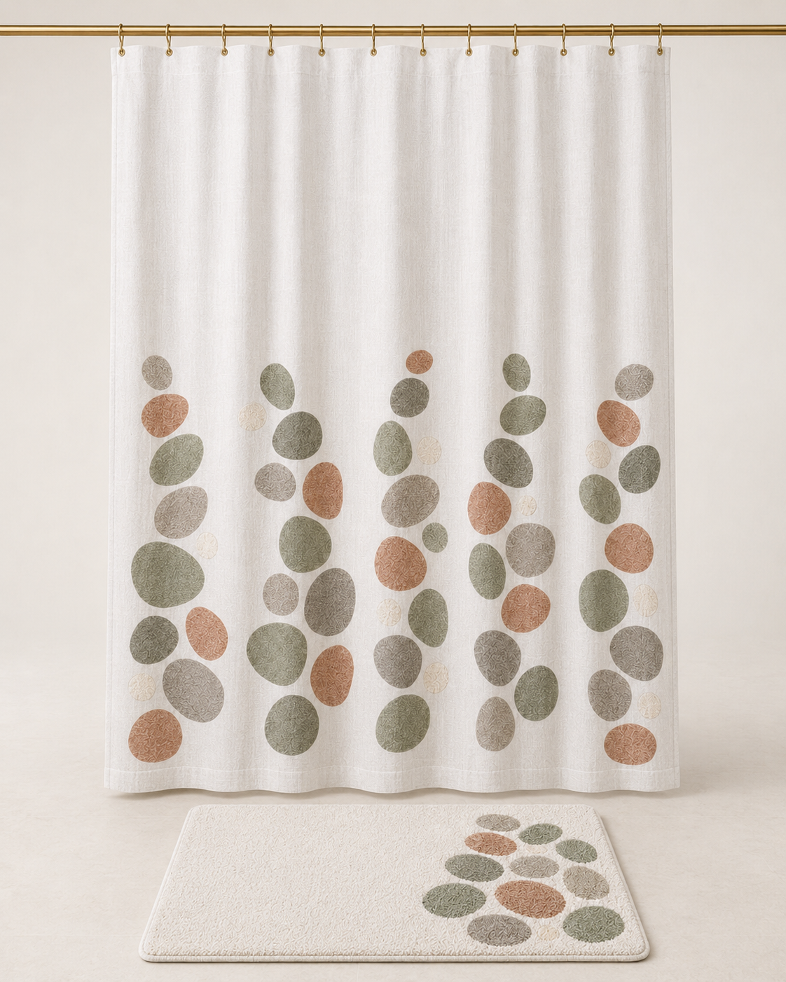 Elowra Pebble-Grove 2-Piece Shower Curtain & Bath Mat Set – Chalk White