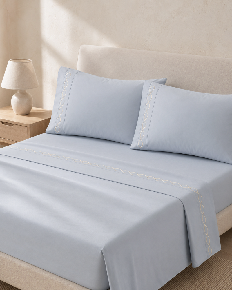 Virelle Loop-Edge 4-Piece Sheet Set – Mist Blue